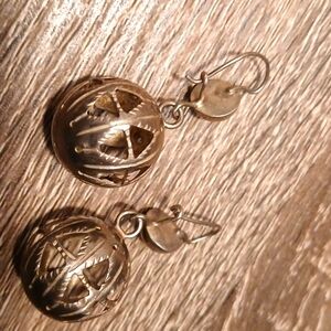 Solid Sterling Ball Dangle Earrings Vintage Cutout Design
